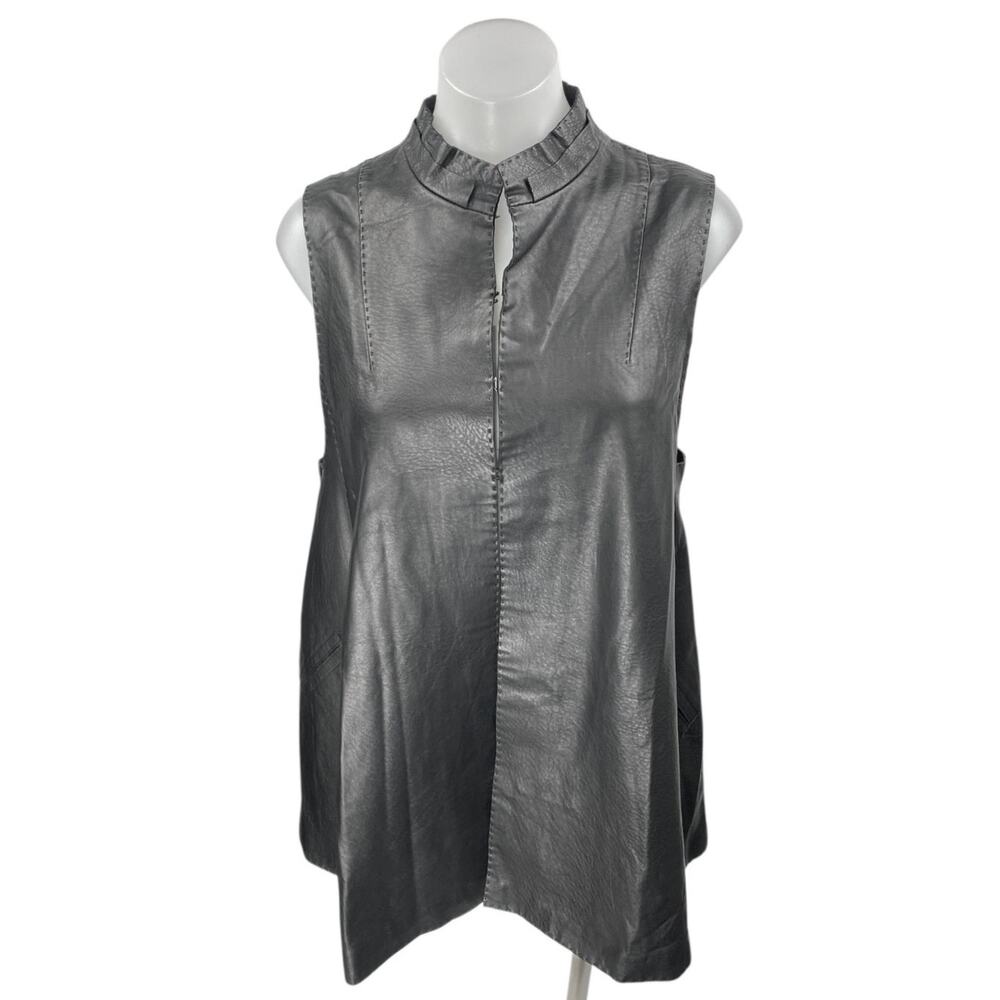 Odbo Women's Black Faux Vegan Leather Sleeveless High Neck Tunic Tank Top Size S